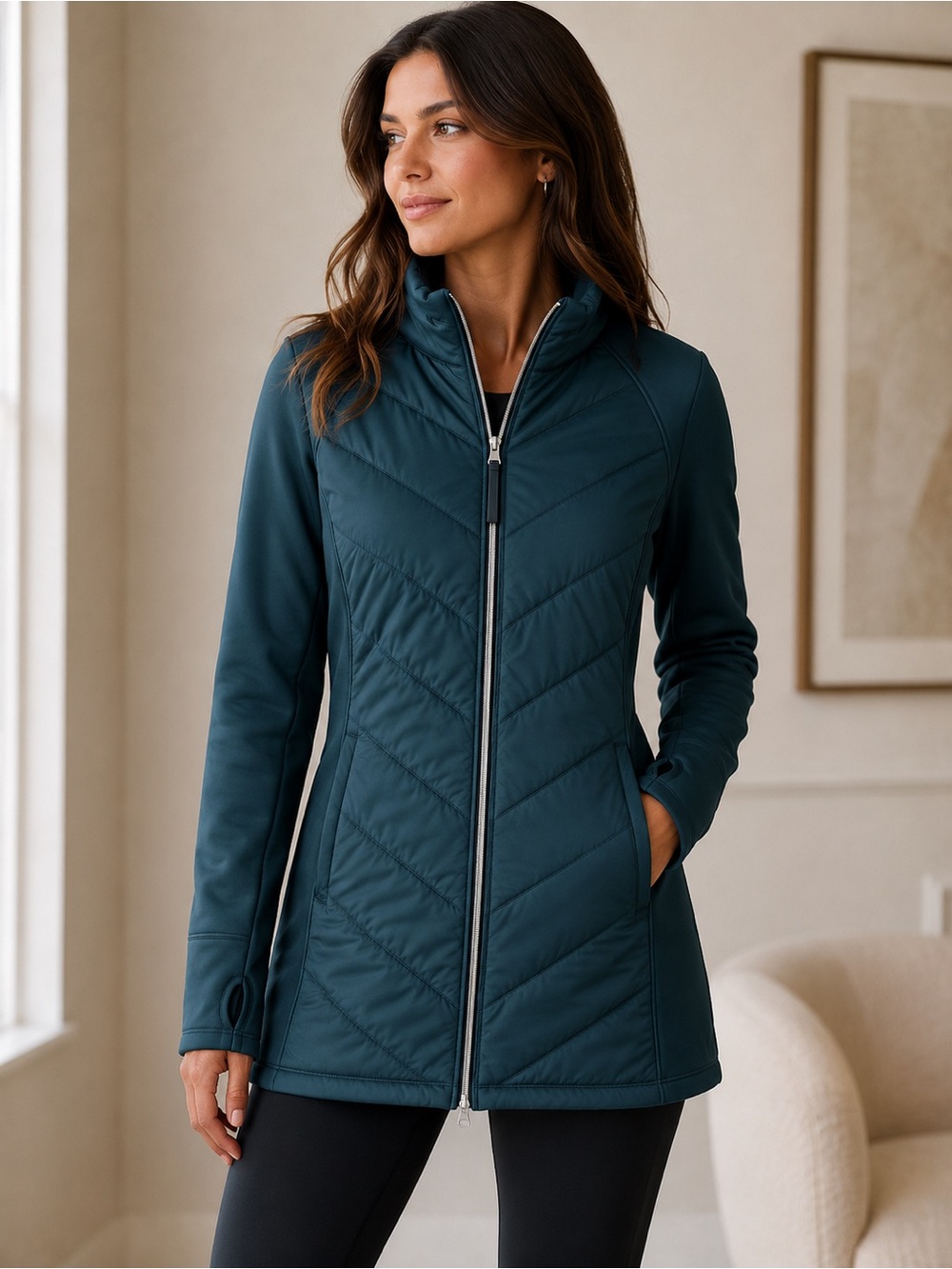 Fila Sport Quilted Athleisure Jacket Coastal Grandmother Activewear Zip Up